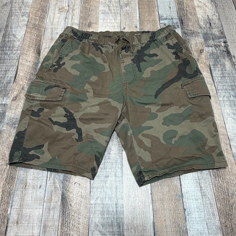 Bullhead Denim Co Cargo Shorts Mens Medium Green Camo Skinny Elastic Waist